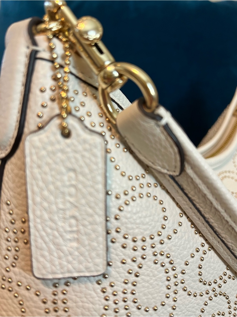 COACH Laurel Shoulder Bag with Signature C Gold Rivets Pattern in Chalk - Picture 2 of 12